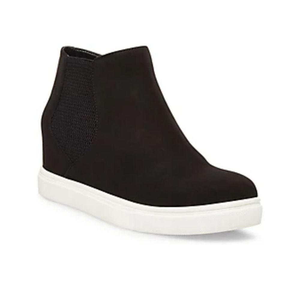 Madden Girl Pearrl Fashion Black Microsuede High Top Wedge Sneaker Boots 6M